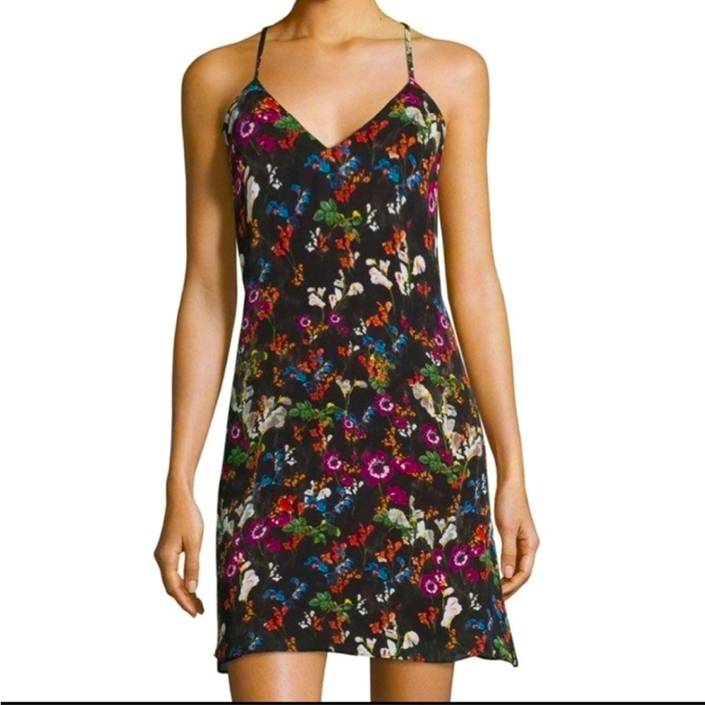 ALICE + OLIVIA Ashlana Fall Garden Chiffon Mini Dress Black/Multicolor Size 0